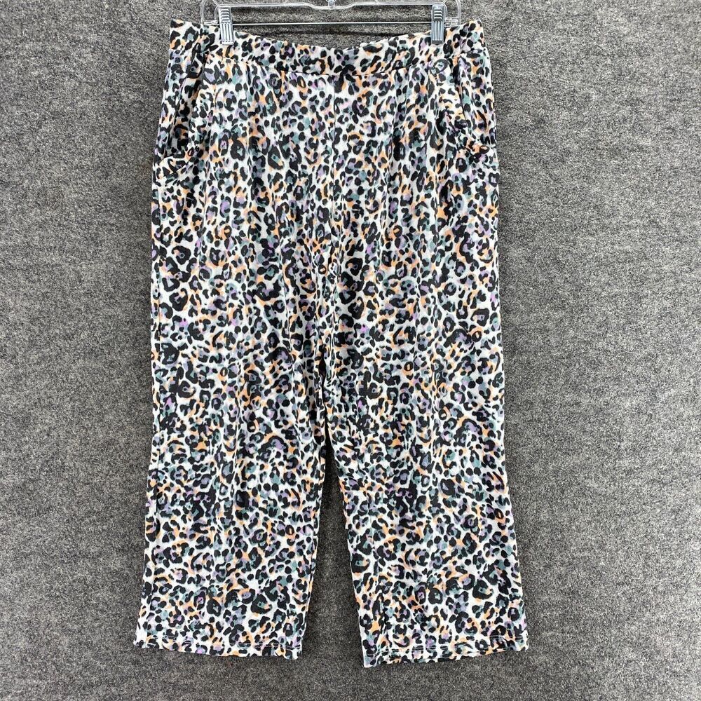 Joyspun SweatPants Women L Large White Animal Print Zipper High Rise Flat Front